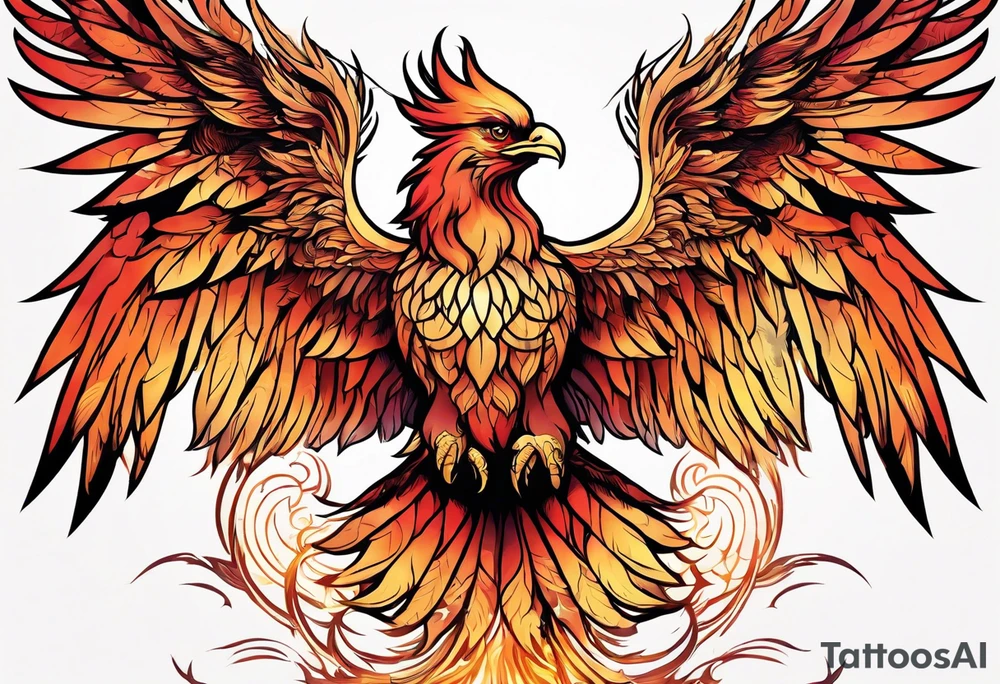 Roman looking Phoenix rising out of fire. Rebirth. tattoo idea