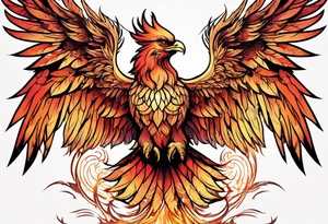 Roman looking Phoenix rising out of fire. Rebirth. tattoo idea