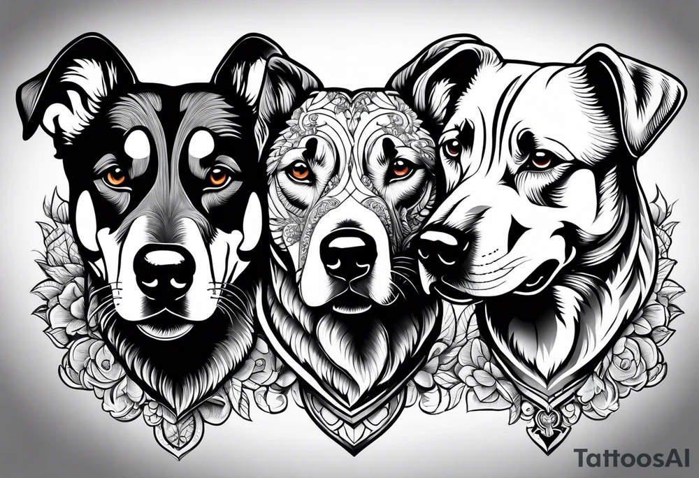 Dog with three heads tattoo idea