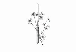 Lightsaber holding daisies, lily of the valley, and morning glories tattoo idea