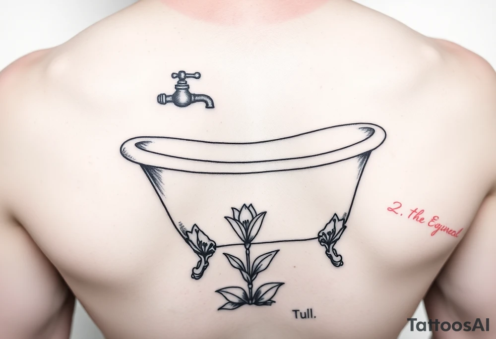clawfoot bathtub with faucet and lily coming up out the floor tattoo idea