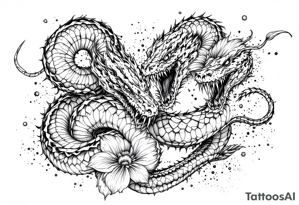 scary snakes with flowers tattoo idea