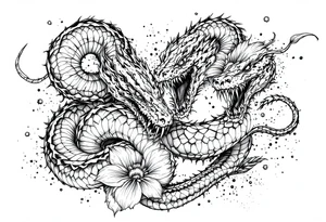 scary snakes with flowers tattoo idea