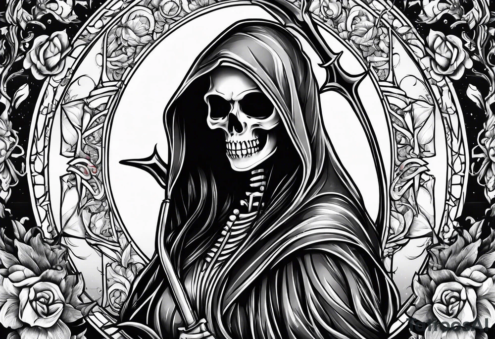 lady skeleton grim reaper satan tattoo idea