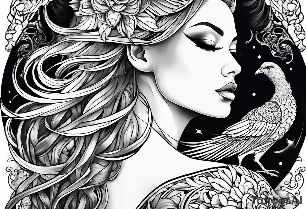 femme nu avec un tatou de phoenix tattoo idea