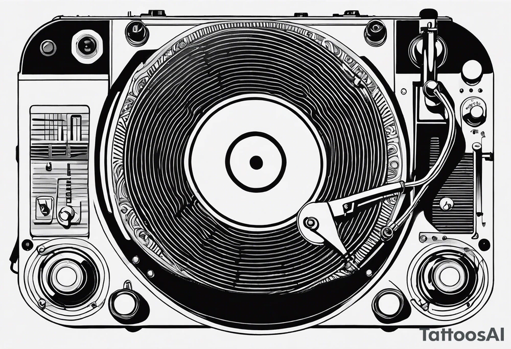 Recordplayer minimalistic fineline drawed in 2D tattoo idea