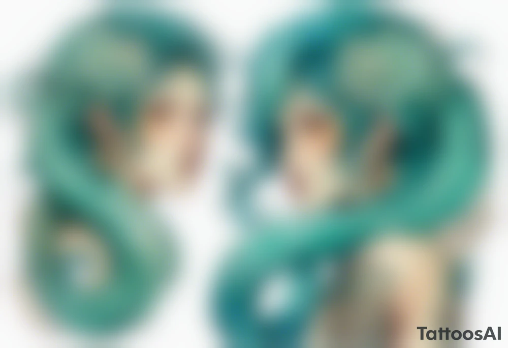 A beautiful lamia with turquois scales and teal hair. tattoo idea