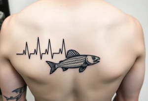 Design tattoo that goes from electrocardiogram life line to simple eagleray fish and back to electrocardiogram life line tattoo idea