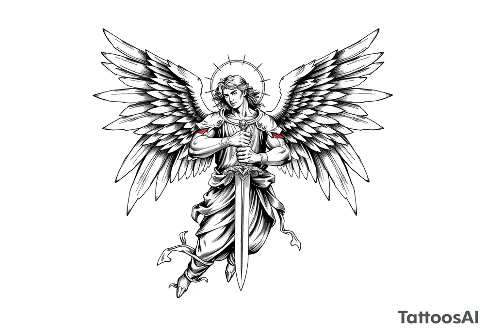Holy Archangel, Biblical, Christianity, Archangel Michael, Hebrew, Guards of Christianity, Holding a sword, having six wings, seraphim tattoo idea