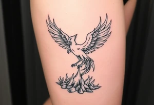 rising phoenix from the ashes on the ground tattoo idea