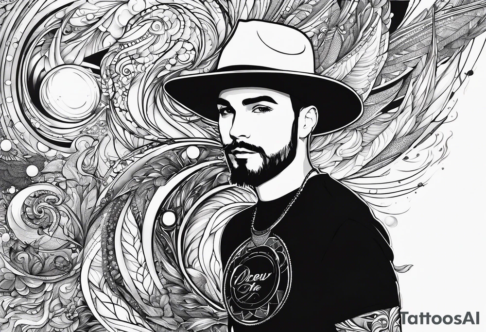 I want the name "Drew" with a space background tattoo idea