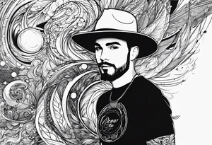 I want the name "Drew" with a space background tattoo idea