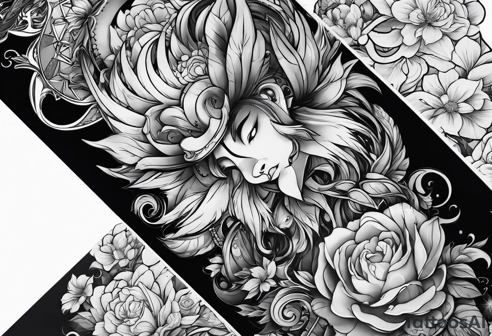 Full arm sleeve, anime style tattoo idea