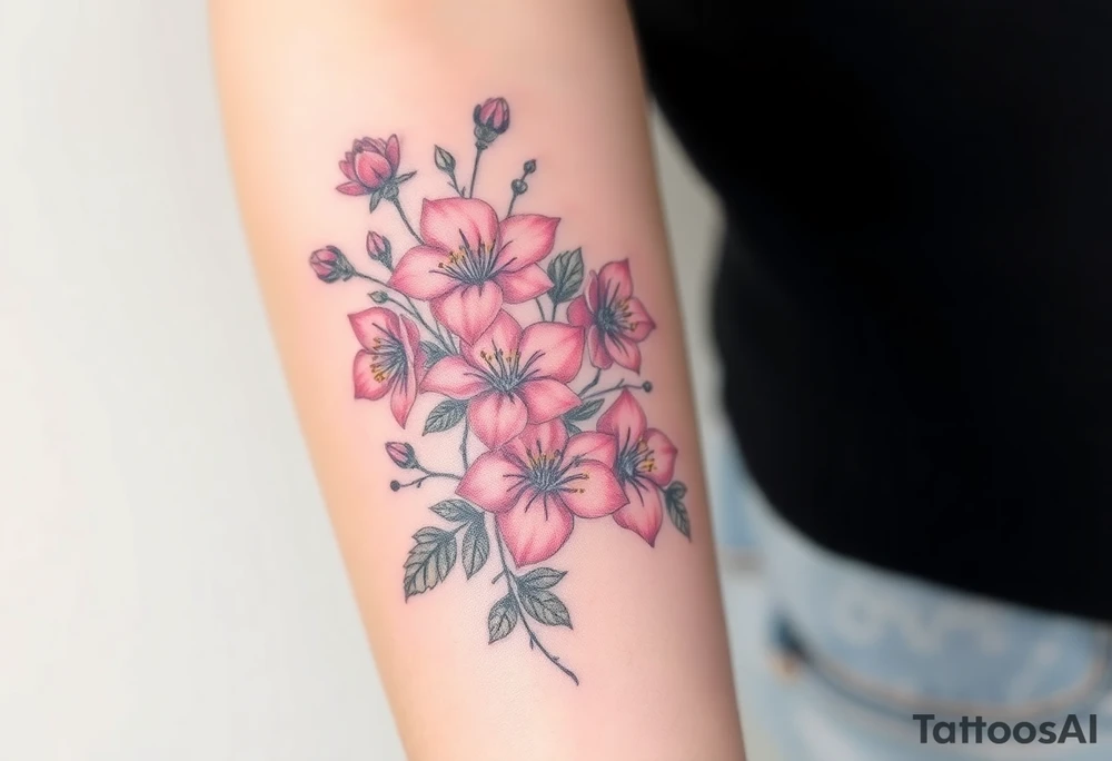 Azalea flowers with thick vines and wildflowers tattoo idea