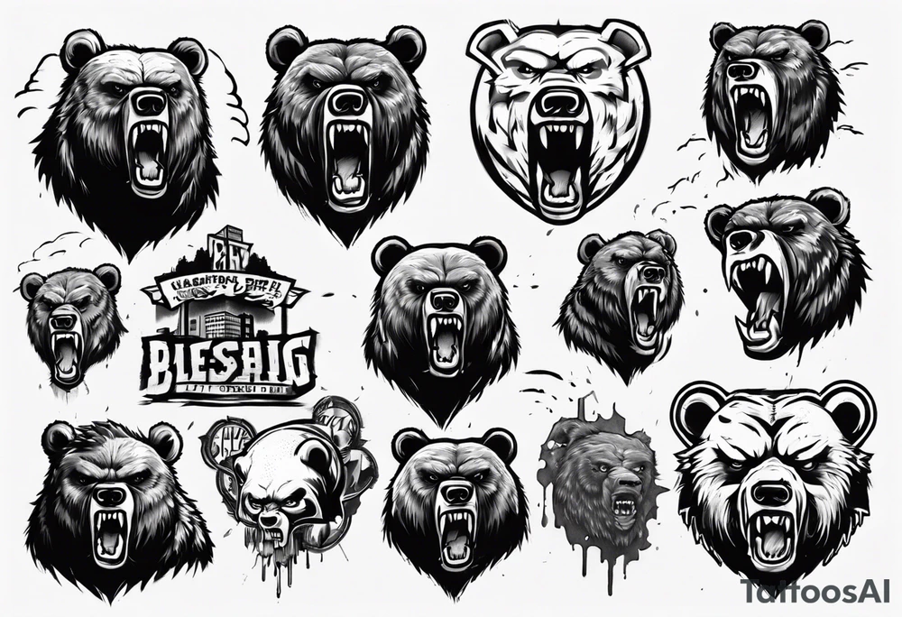 Angry bear coming up behind a city tattoo idea