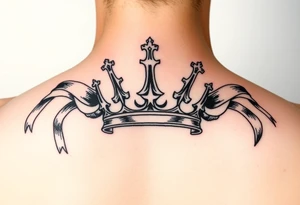 crown 
pierced with flowing ribbons princess crown festhers tattoo idea