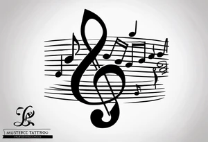 Simple minimalist tattoo in the style of single needle art depicting musical notes in the letters “l” and “r” tattoo idea