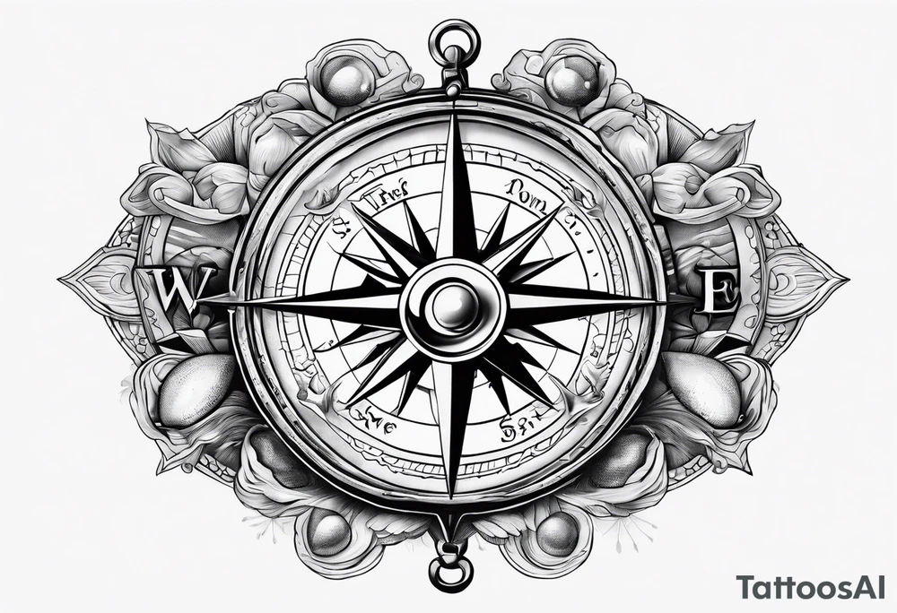 Compass, pirate, oyster with pearl tattoo idea