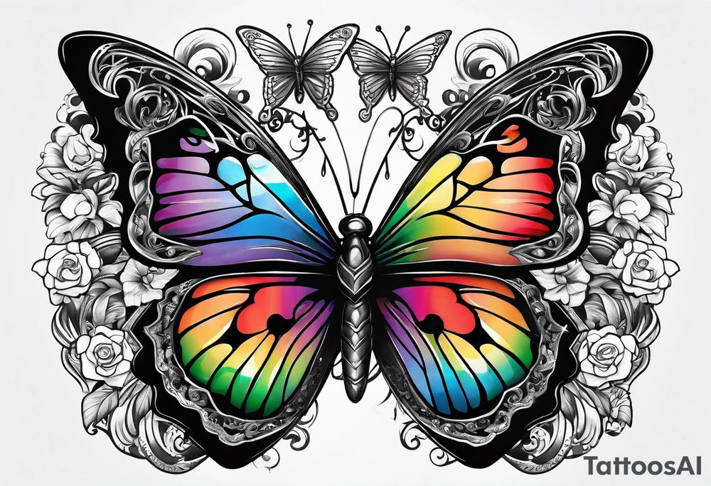 Guitar, butterfly, rainbow, game cube tattoo idea