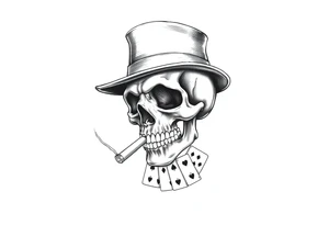 skull with top-hat,cigar in his mouth and playing cards. tattoo idea