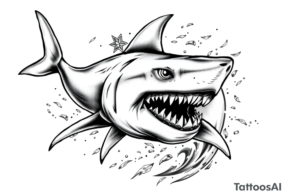 Masculine strong shark flowing tattoo idea
