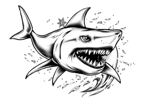 Masculine strong shark flowing tattoo idea