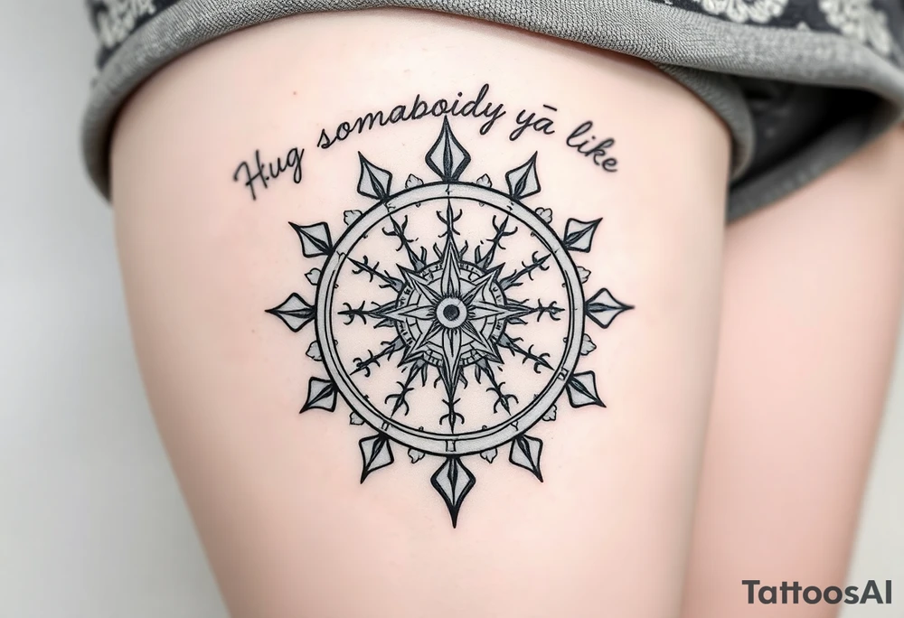 Sundial with handwriting “Hug somebody ya like” above. tattoo idea
