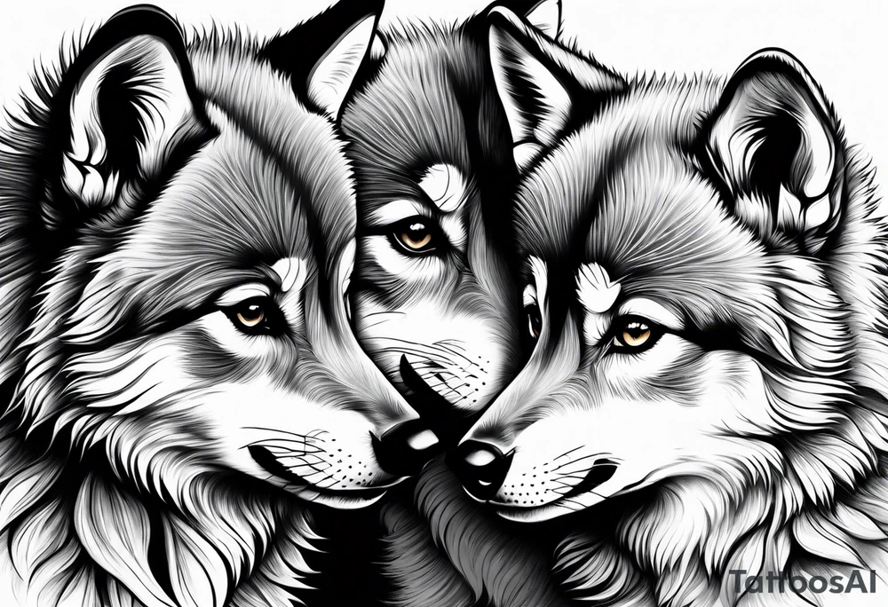 2 wolf cubs adoring and cute (one female, one male) tattoo idea