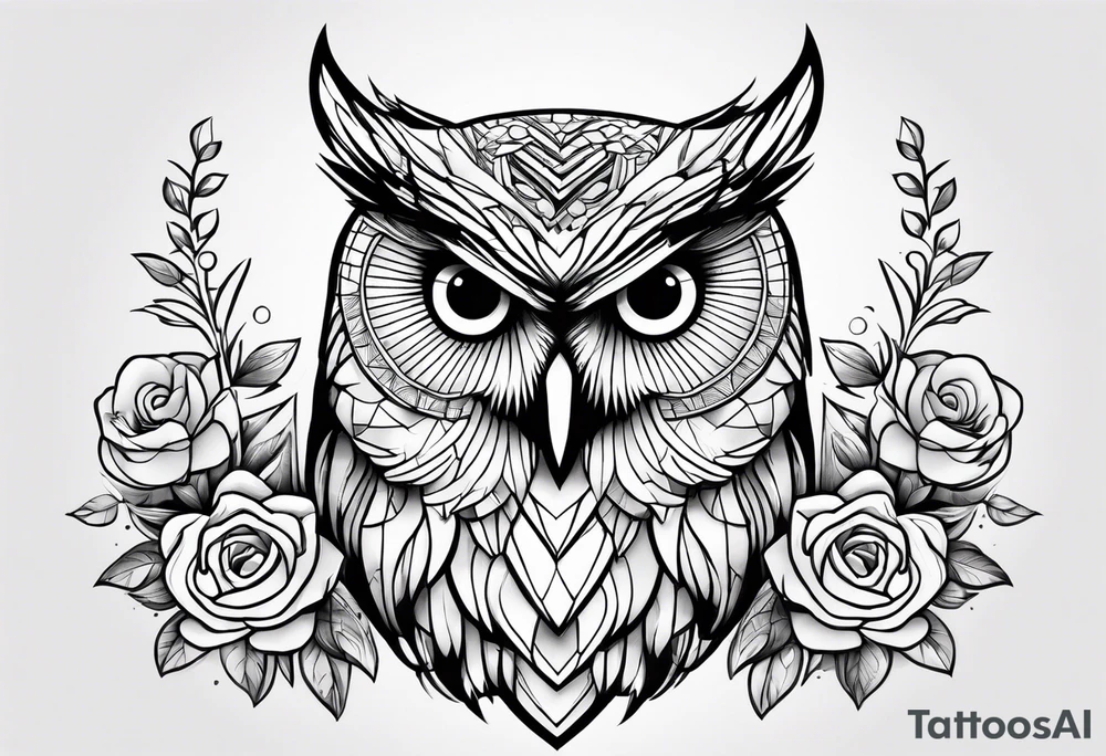 owl with flowers tattoo idea