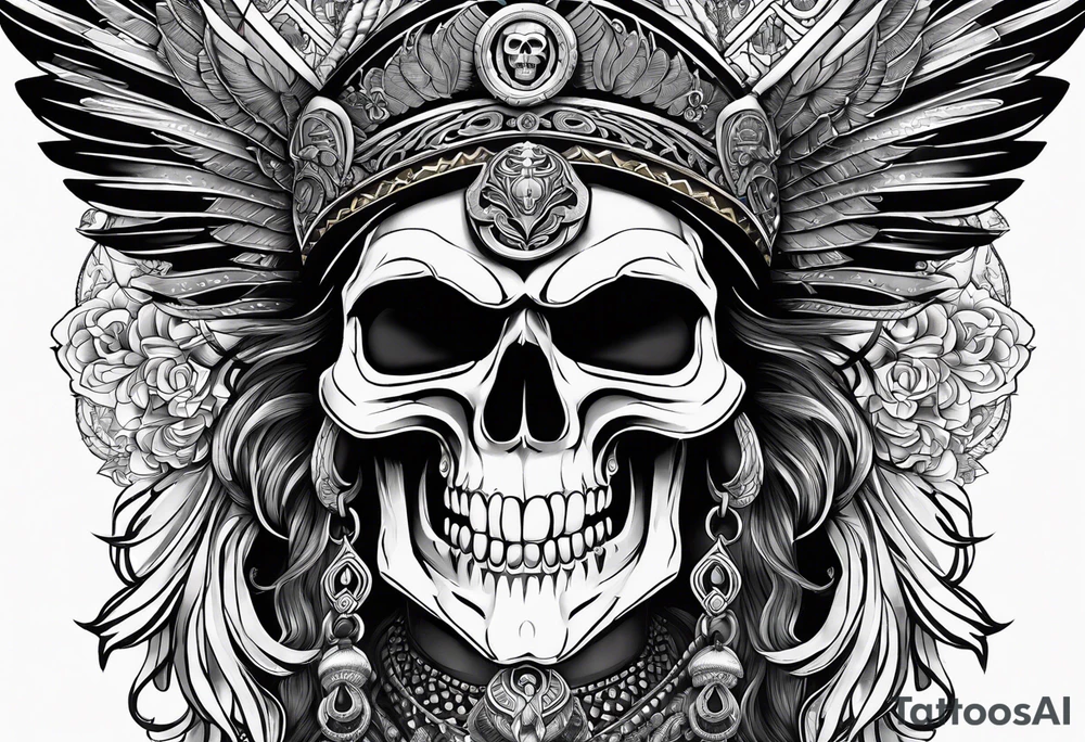 kali, goddess pirate, pachamama, warrior, skull, lotus, wing, eagle tattoo idea