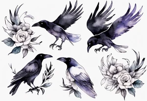 raven with a white ribbon bracelet tattoo idea