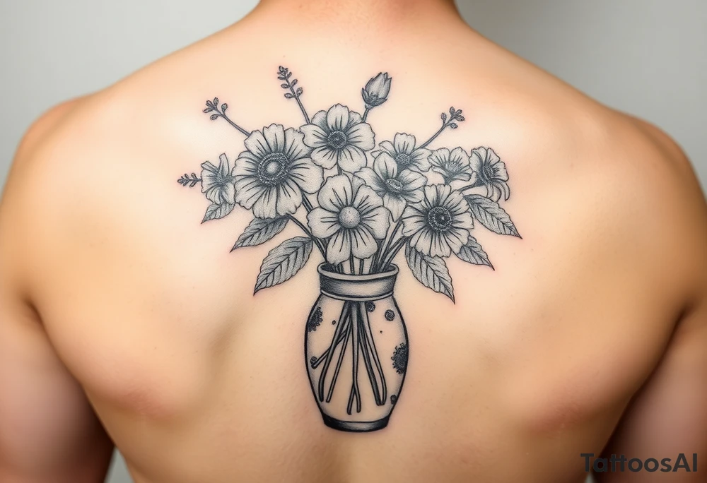 March, April, may, June, August, December flowers in a vase tattoo idea