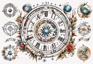 A zodiac wheel with music notes instead of astrology signs tattoo idea