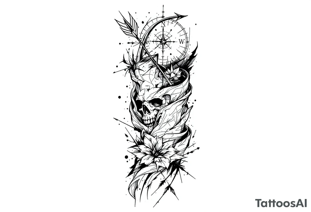 Small bow and arrow with kompass tattoo idea