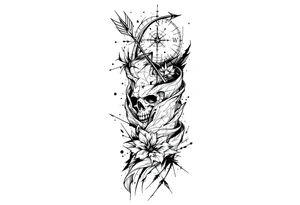 Small bow and arrow with kompass tattoo idea