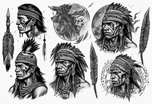 a heartbroken, tired, tribal warrior seeking peace after fighting for decades under the moonlight dark aesthetic tattoo idea