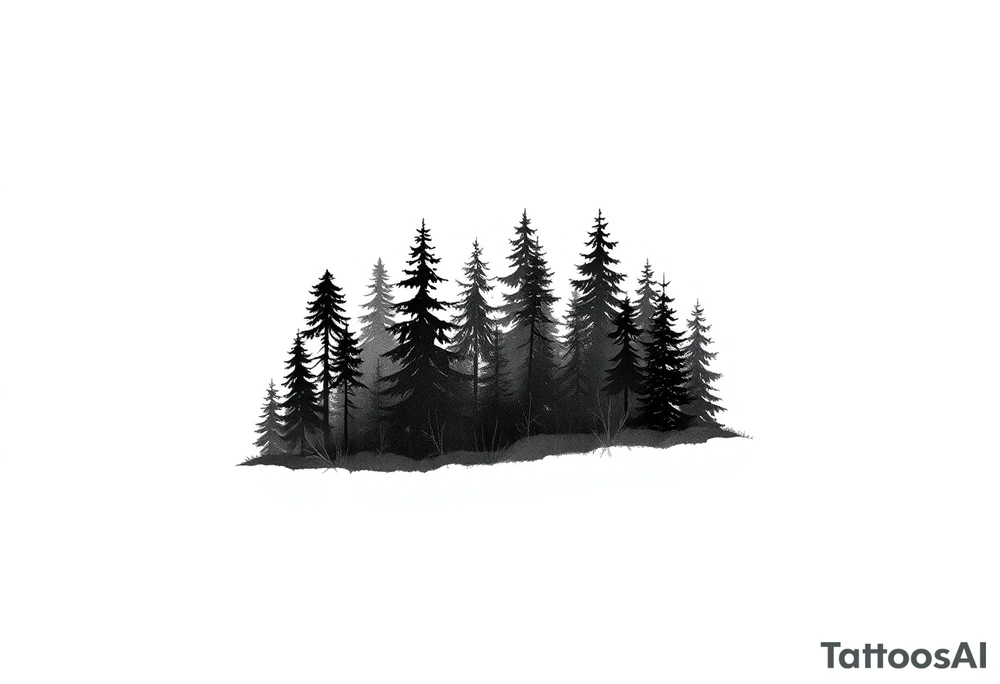 Coniferouse forest silhouette with black and gray trees around the forearm a tattoo tattoo idea