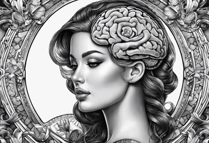 Anatomical brain in media sagittal section inside hourglass tattoo idea