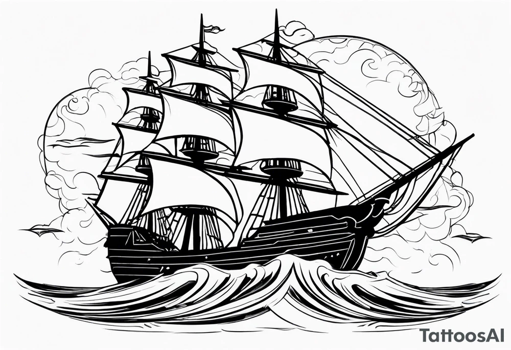 Classis ship heading to the horizon tattoo idea