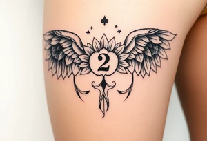 sunflower, wings, or halo with a 2 of clubs tattoo idea