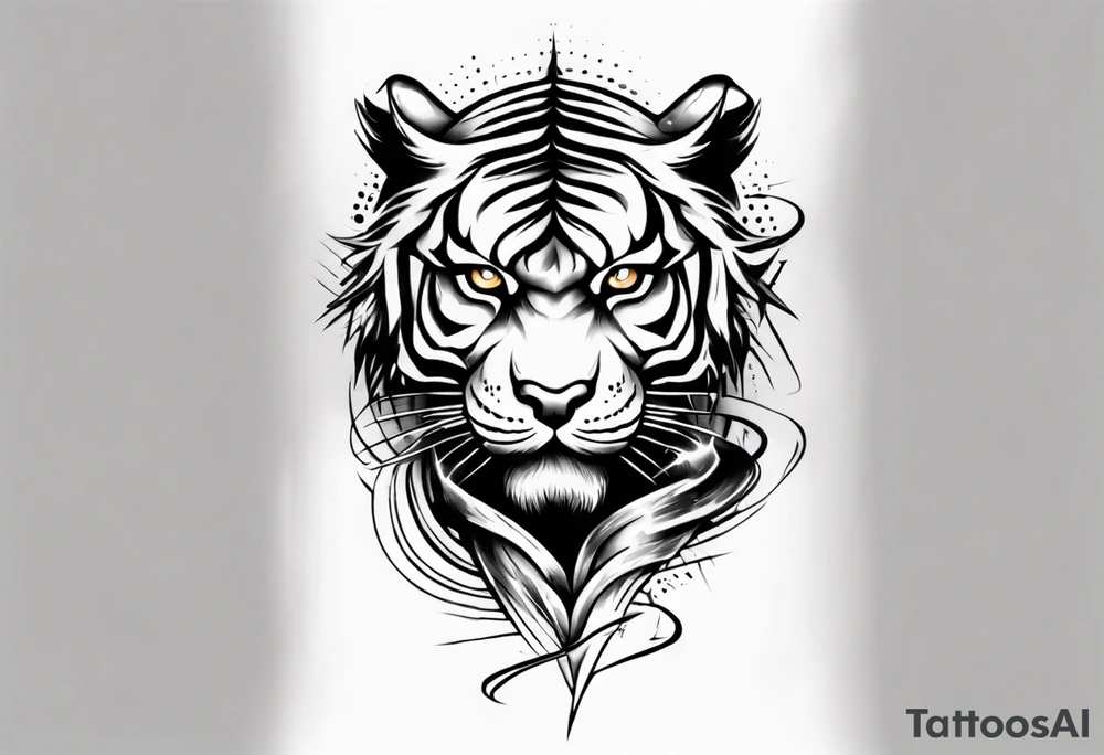 Tiger Warrior sleeve tattoo with lightning and the sun
Forearm sleeve tattoo idea