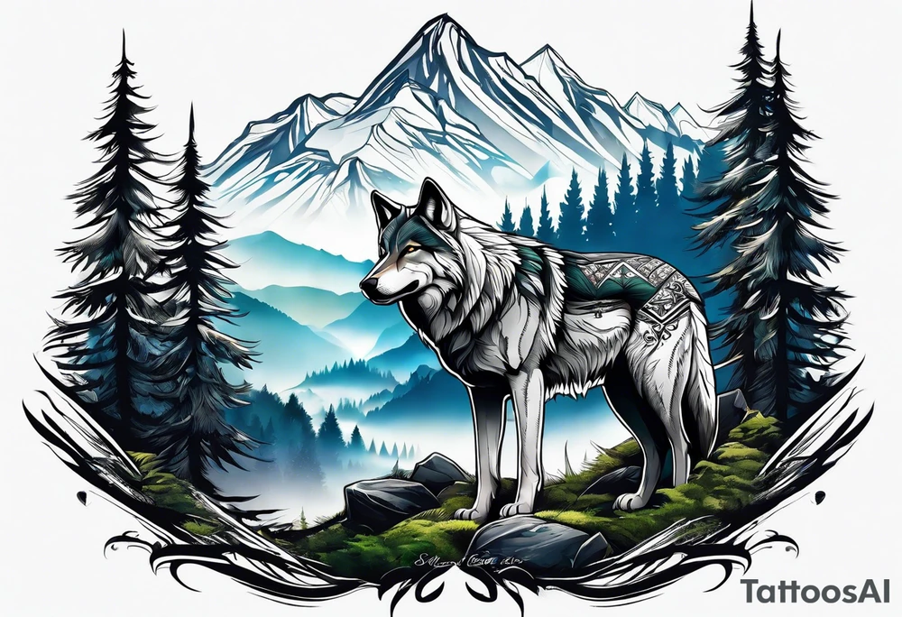 Mountains
Wolf
Forest
Tribal tattoo idea