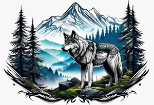 Mountains
Wolf
Forest
Tribal tattoo idea