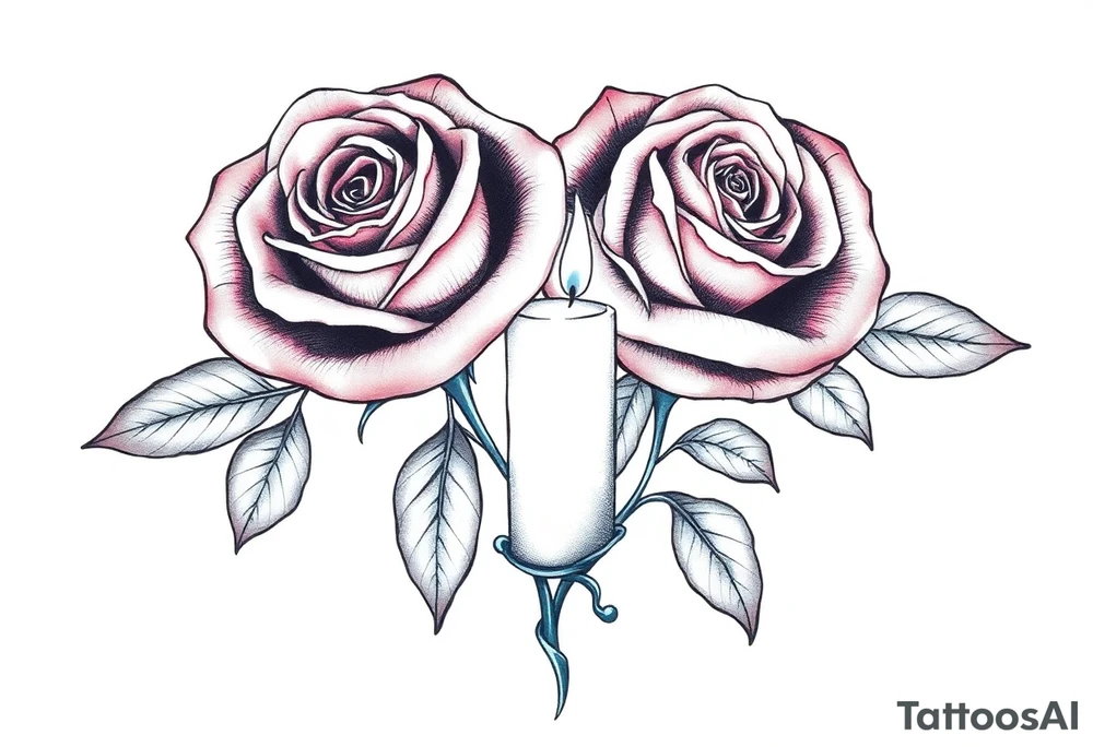 Passed love one, two roses, two candles, blue tattoo idea