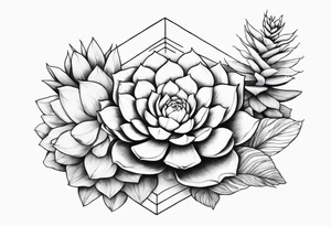 fine line one big succulent in the middle. Two smaller succulents on the side. Dogs and floral
. Sternum tattoo grey scale shading tattoo idea