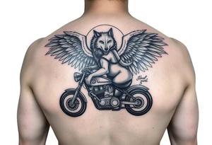 guardian angel wolf on a motorcycle tattoo idea
