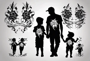 Dad and two kids silhouette tattoo idea