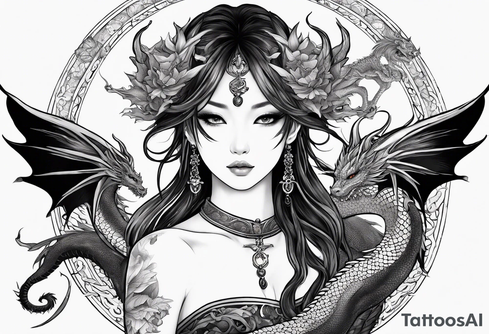 beautiful warrior nymph with dragon wings and a dragon friend tattoo idea