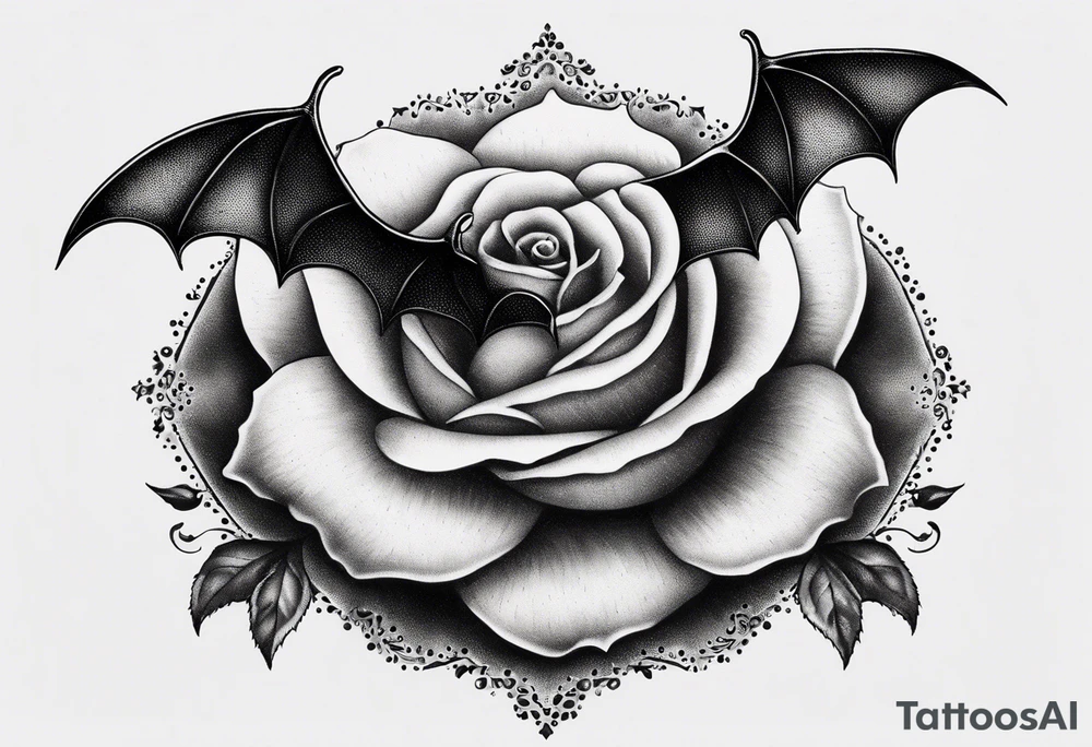 bat and rose tattoo idea