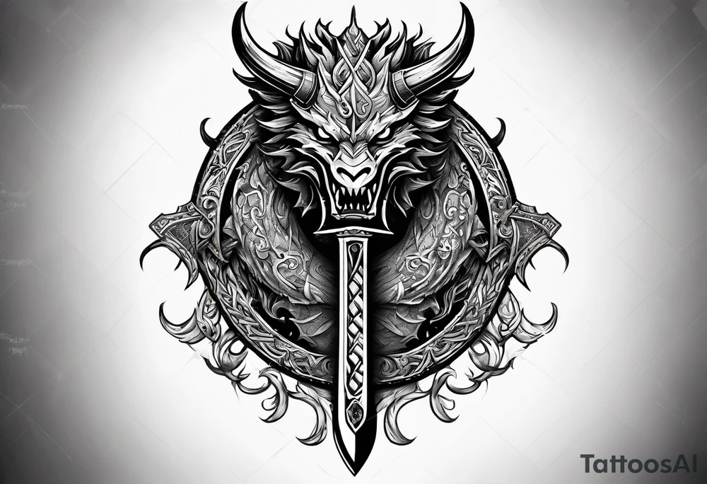 Valhalla sword shield dragon axe viking tattoo idea
